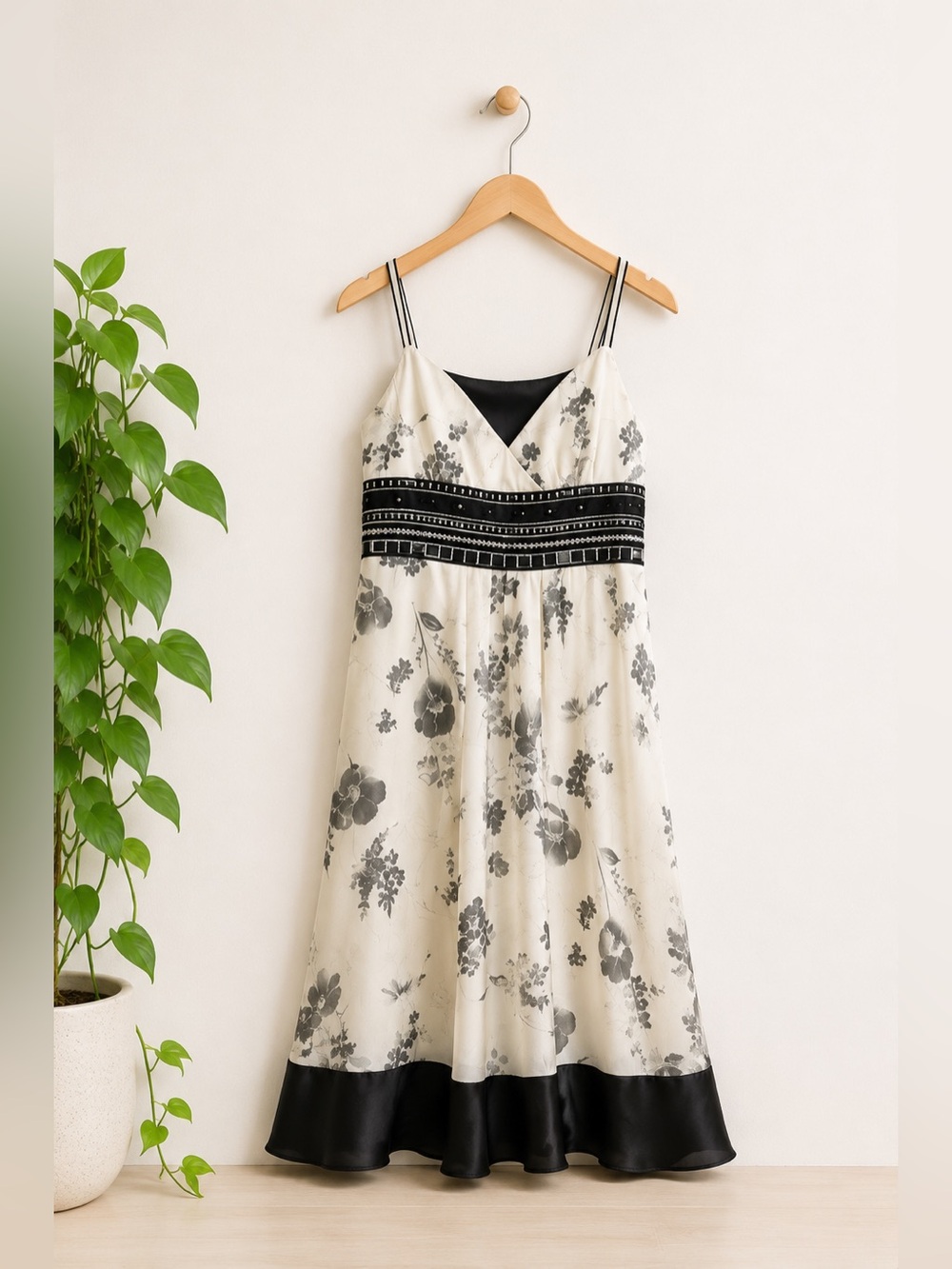 Laundry by Shelli Segal 100% Silk Floral Beaded Petite Dress Wedding Guest Sz 12
